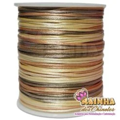 Cordão de Cetim, Fio de Seda, Rabo de Rato Mesclado Bege 1mm