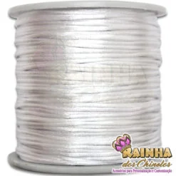Cordão de Cetim, Fio de Seda, Rabo de Rato Liso Branco 1mm