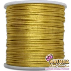 Cordão de Cetim, Fio de Seda, Rabo de Rato Liso Dourado 1mm