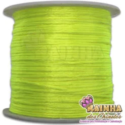 Cordão de Cetim, Fio de Seda, Rabo de Rato Liso Amarelo Neon 1mm