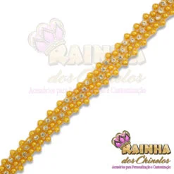 Corrente ABS Olho Mágico Amarelo Ouro Strass Cristal