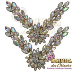 Cabedal em V Folhagem com Flor Furta-Cor (Par)