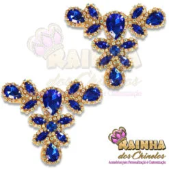 Cabedal Indiano Chaton Azul Strass Furta-Cor (Par)