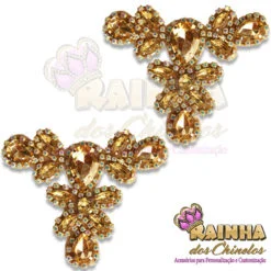 Cabedal Indiano Chaton Dourado Strass Furta-Cor (Par)