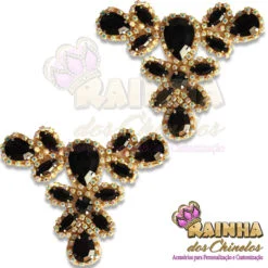 Cabedal Indiano Chaton Preto Strass Furta-Cor (Par)