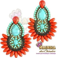 Cabedal Indiano Cocar Azul e Pedras Laranja (Par)