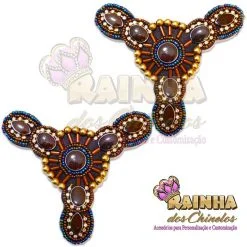 Cabedal Indiano Pedra Marrom com Miçanga Colorida ( Par)