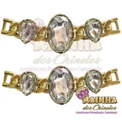 Cabedal Lateral ABS Dourado Chaton Cristal Oval