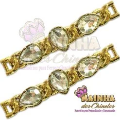 Cabedal ABS Lateral Dourado Chaton Cristal