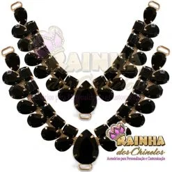 Cabedal em V Chaton Preto (Par)