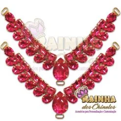 Cabedal em V Chaton Rosa (Par)