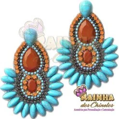 Cabedal Indiano Cocar Marrom e Pedras Azul (Par)