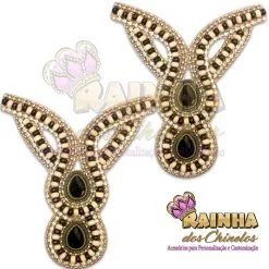 Cabedal Indiano Chaton e Miçangas Marrom Escuro e Creme (Par)