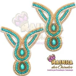 Cabedal Indiano Chaton e Miçanga Verde Esmeralda (Par)