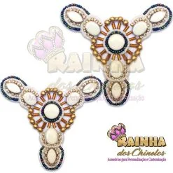 Cabedal Indiano Pedra Branca com Miçanga Colorida (Par)