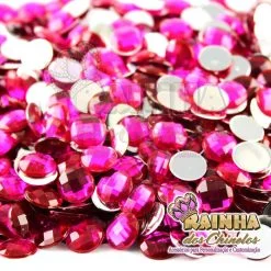 Chaton de Colagem Redondo Base Reta 12mm Rosa Pink (50 gramas)
