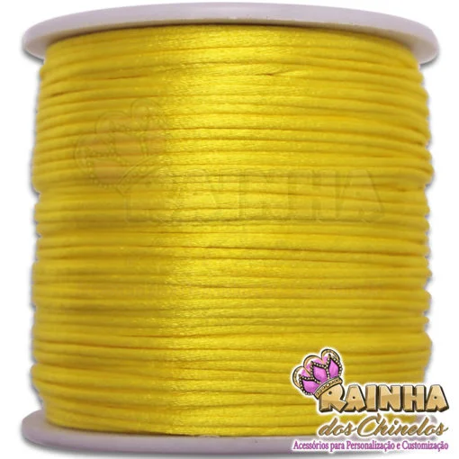 Cordão de Cetim, Fio de Seda, Rabo de Rato Liso Amarelo 1mm