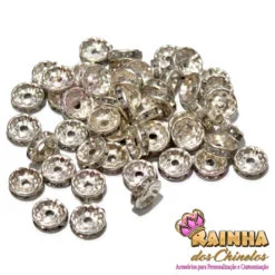 Entremeio Prata Rondela Reta com Strass Cristal 10mm