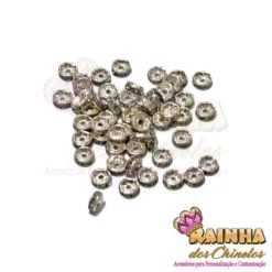 Entremeio Prata Rondela Reta com Strass Cristal 06mm
