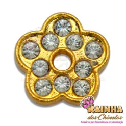 Passante Flor Dourada com 10 Strass Cristal