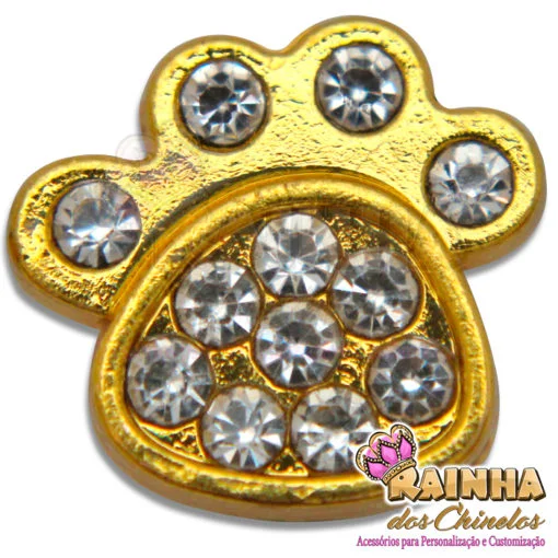 Passante Patinha Dourada com 12 Strass Cristal
