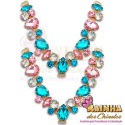 Cabedal em V Gotas Azul e Rosa (Par)