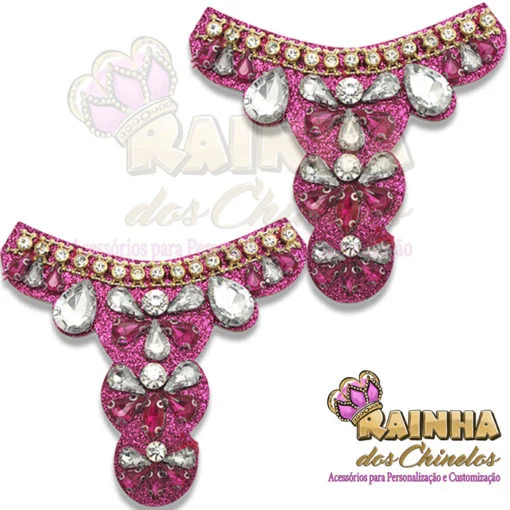 Cabedal de Tecido Glitter Rosa Pink Pedras