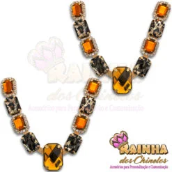 Cabedal em V Retângulos Caramelo e Oncinha Strass Cristal 1ª Linha (Par)