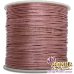 Cordão de Cetim, Fio de Seda, Rabo de Rato Liso Rosa Envelhecido 1mm