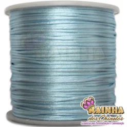 Cordão de Cetim, Fio de Seda, Rabo de Rato Liso Azul Bebê 1mm