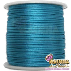 Cordão de Cetim, Fio de Seda, Rabo de Rato Liso Azul Turquesa 1mm