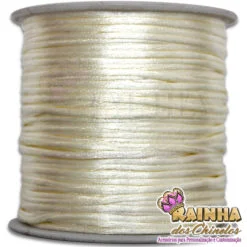 Cordão de Cetim, Fio de Seda, Rabo de Rato Liso Creme 1mm