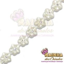 Corrente ABS Flor Simples Pérola com Strass