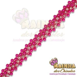 Corrente ABS Olho Mágico Rosa Pink Strass Cristal