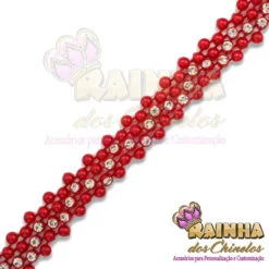 Corrente ABS Olho Mágico Vermelho Strass Cristal