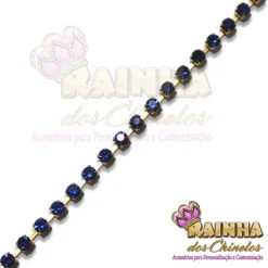 Fio de Strass Dourado SS16 Strass Azul Marinho