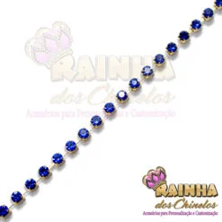 Fio de Strass Dourado SS16 Strass Azul Royal