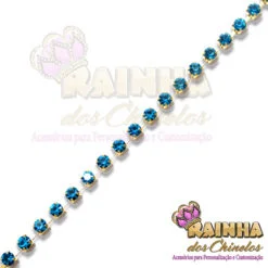 Fio de Strass Dourado SS16 Strass Azul Turquesa