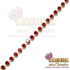 Fio de Strass Dourado SS16 Strass Vermelho