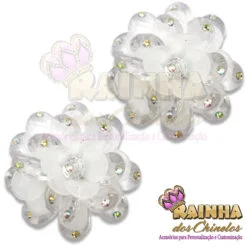 Flor de Acrílico Transparente com Strass (Par)