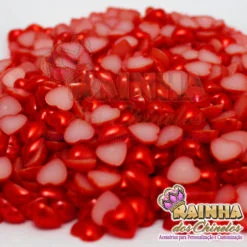 Meia Pérola Coração Vermelho 10mm