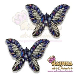 Piercing Indiano Borboleta Azul Royal Miçanga Prata (Par)