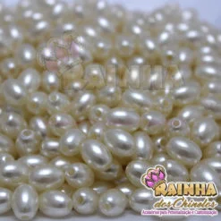Pérolas Oval Creme 08x11mm com Furo