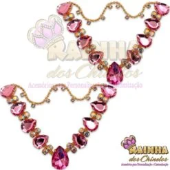 Cabedal em V Correntinha Rosa 1° Linha (Par)