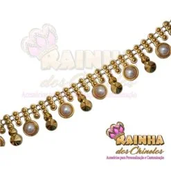 Corrente ABS Pinos Dourados e Pérolas
