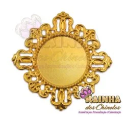 Tag de Metal Circulo Dourado Base para Chaton (10 Unid.)
