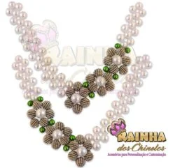 Trama de Pérola Flor Craquelada Prata (Par)