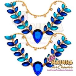 Cabedal em V Correntinha de Folhas Azuis (Par)