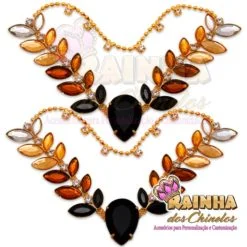 Cabedal em V Correntinha de Folhas Degradê Preto e Caramelo (Par)