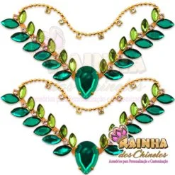 Cabedal em V Correntinha de Folhas Verde 1ª Linha (Par)